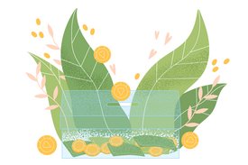 Illustration einer Grünpflanze aus der Münzen wachsen.